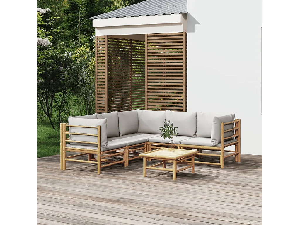 Salon de jardin 6 pcs avec coussins gris clair bambou