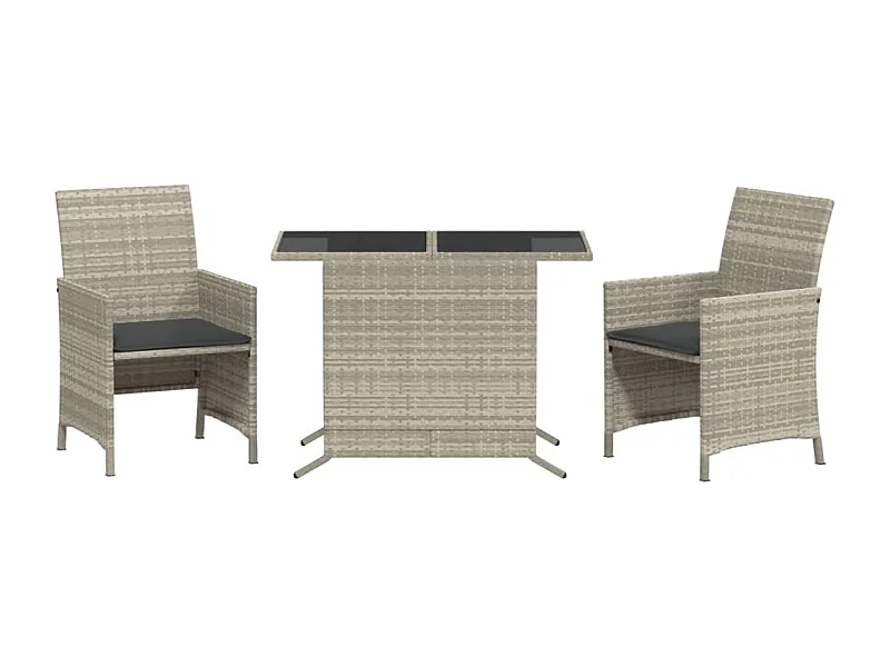 Ensemble de bistro 3 pcs et coussins gris clair résine tressée