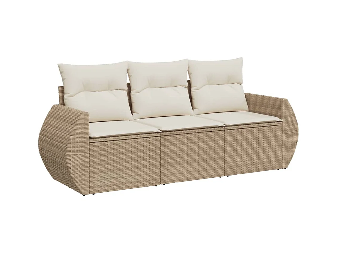 Salon de jardin avec coussins 3 pcs beige résine tressée