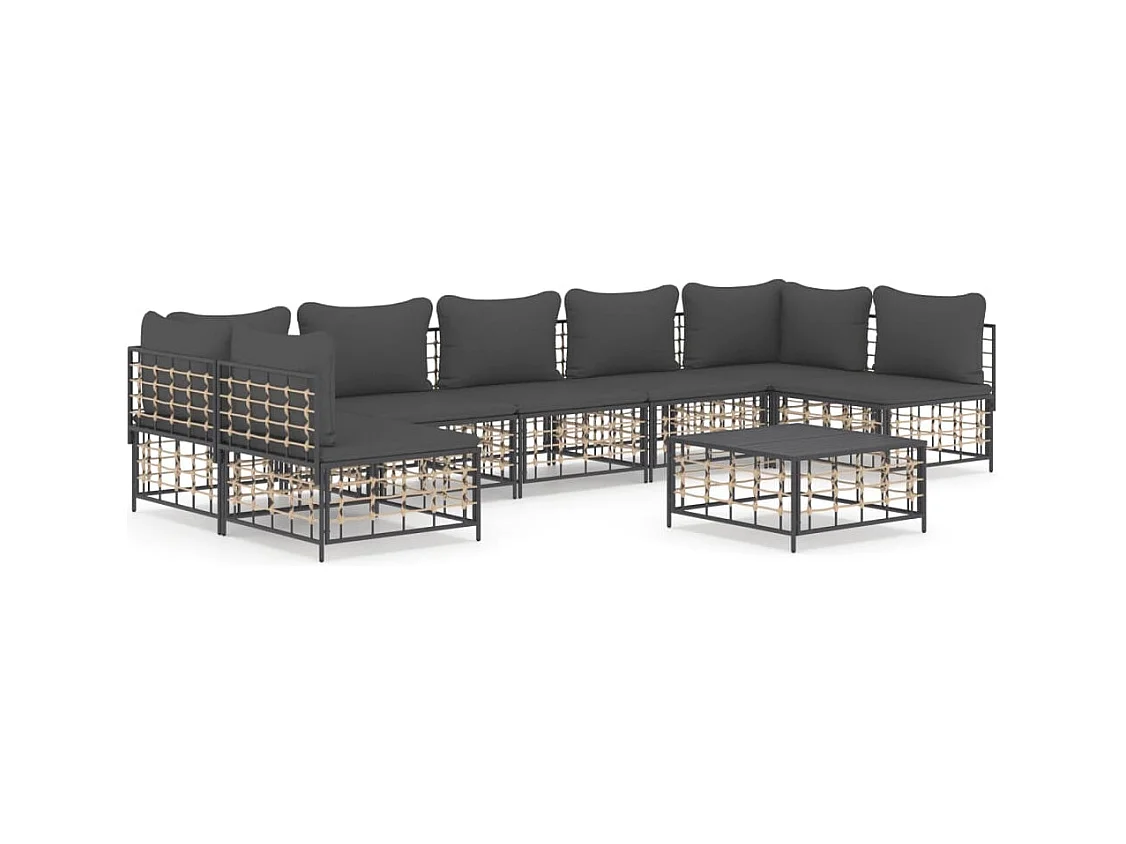 Salon de jardin 8 pcs avec coussins anthracite résine tressée