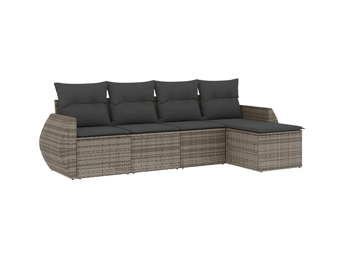 Salon de jardin 5 pcs avec coussins gris résine tressée