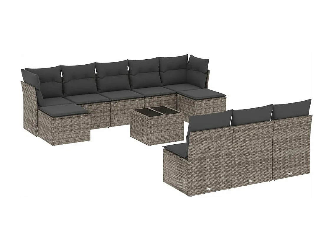 Salon de jardin 11 pcs avec coussins gris résine tressée