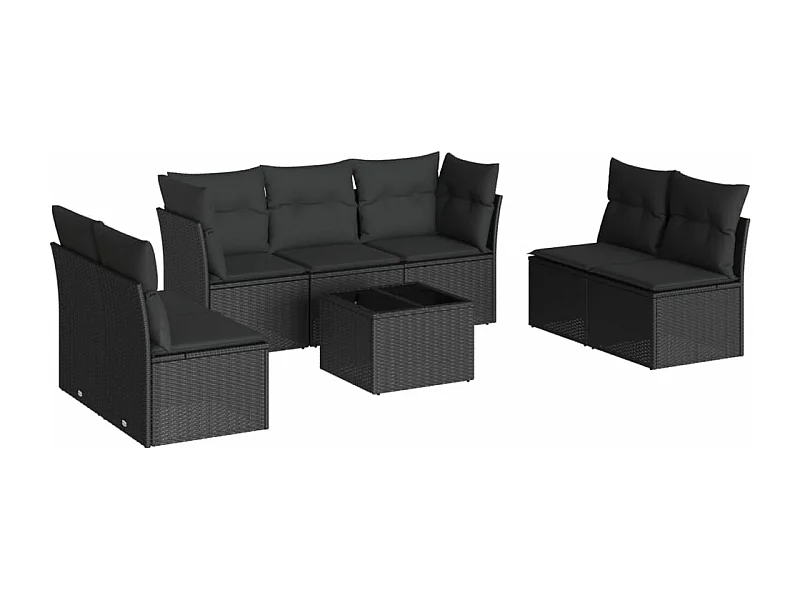 Salon de jardin 8 pcs avec coussins noir résine tressée