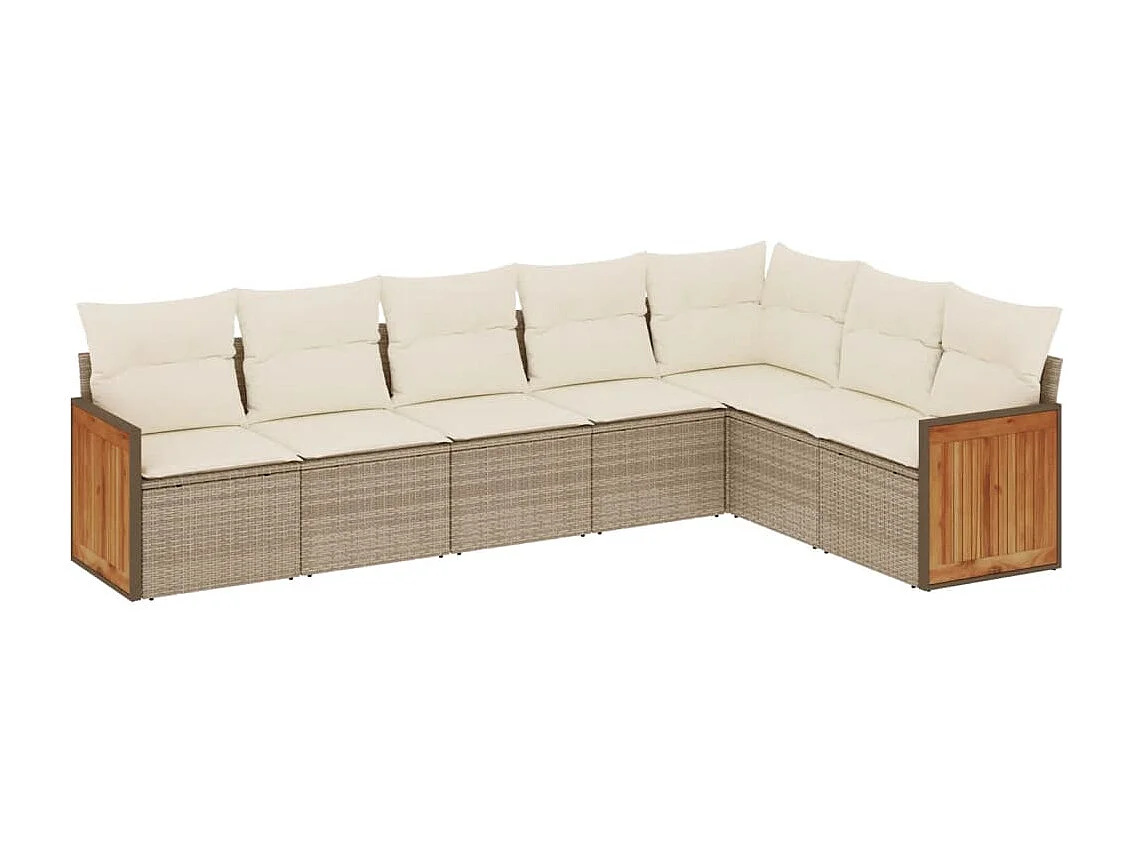 Salon de jardin avec coussins 7 pcs beige résine tressée