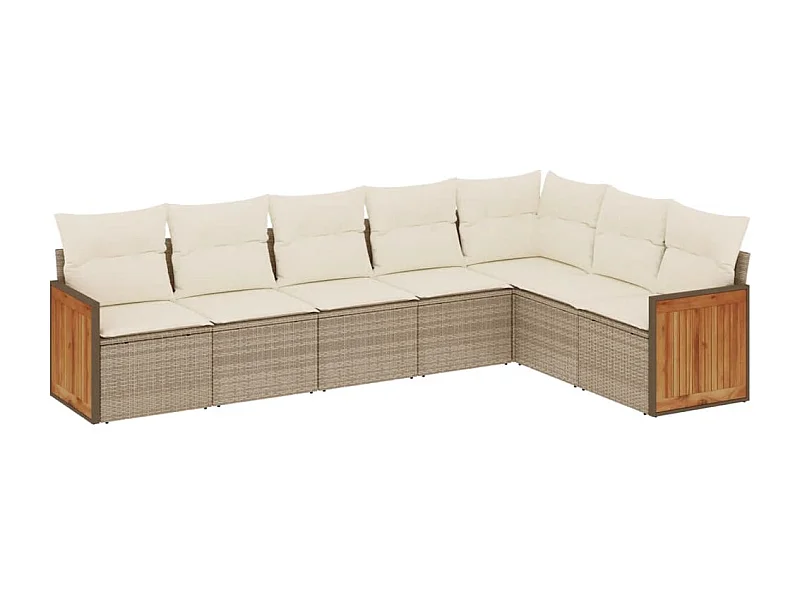 Salon de jardin avec coussins 7 pcs beige résine tressée