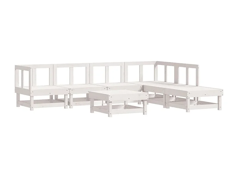 Salon de jardin 7 pcs Blanc Bois de pin massif