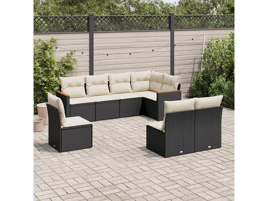 Salon de jardin 8 pcs avec coussins noir résine tressée