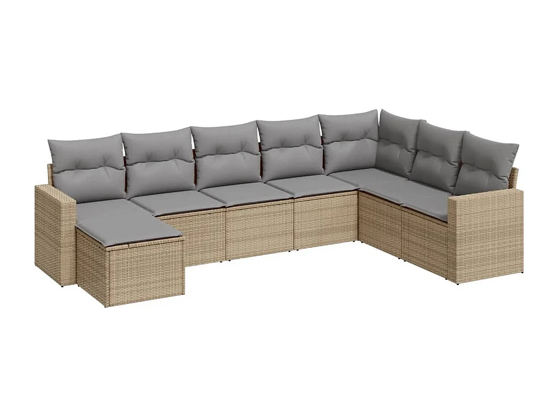 Salon de jardin avec coussins 8 pcs beige résine tressée