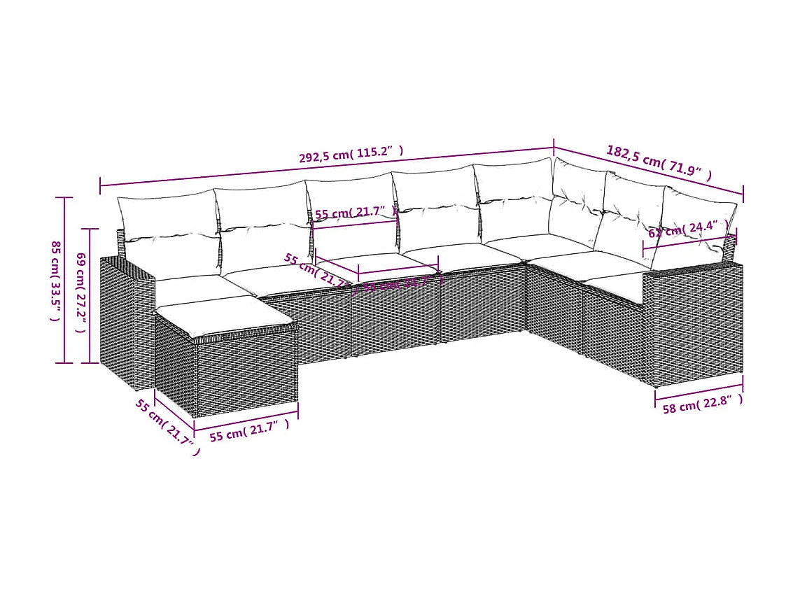 Salon de jardin avec coussins 8 pcs beige résine tressée