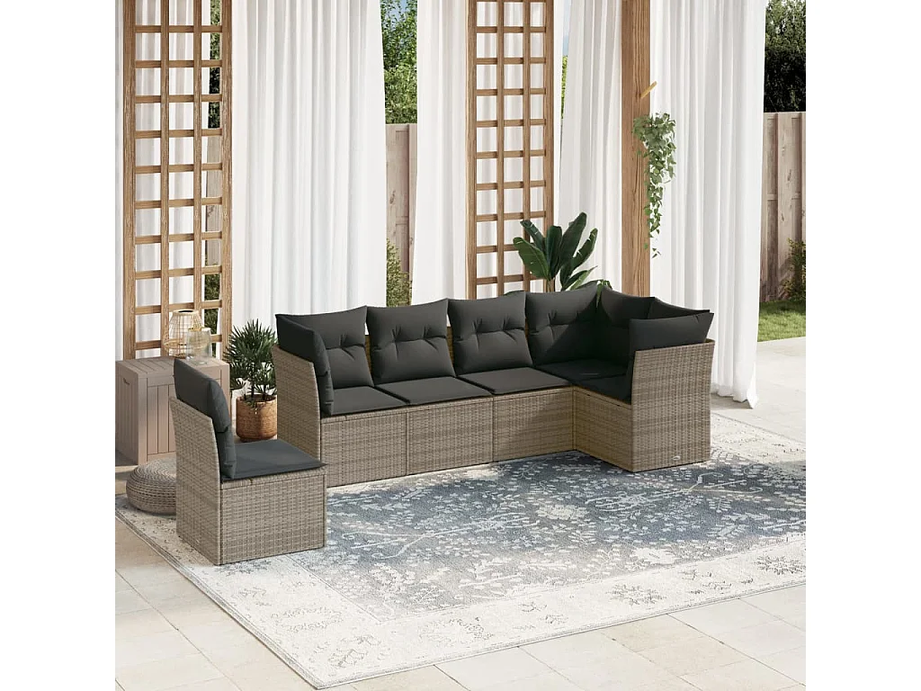 Salon de jardin 6 pcs avec coussins gris résine tressée
