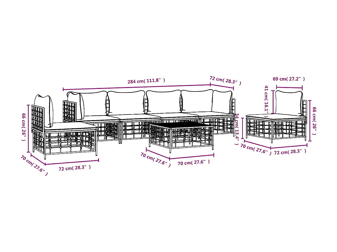 Salon de jardin 7 pcs avec coussins anthracite résine tressée
