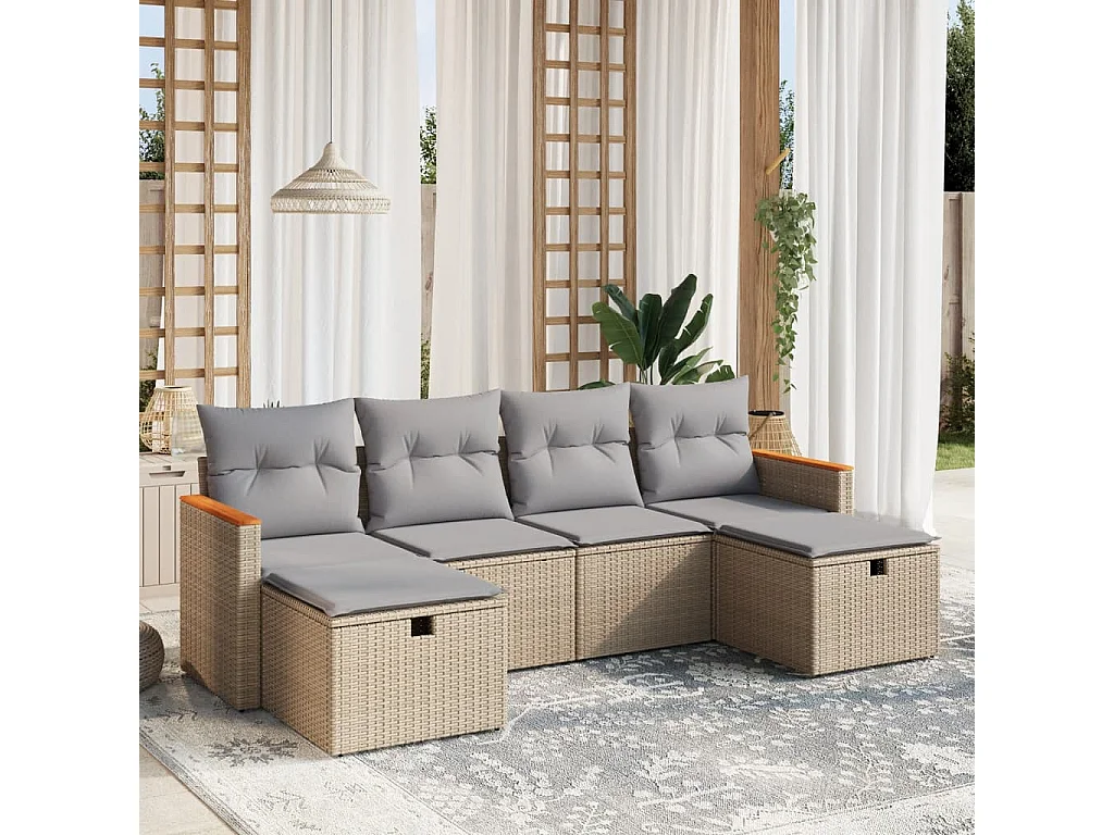 Salon de jardin avec coussins 6pcs mélange beige résine tressée