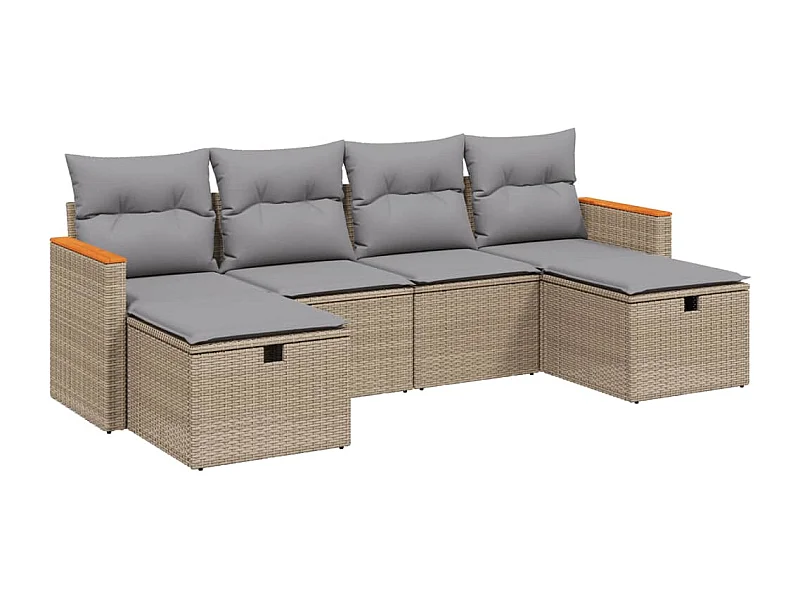 Salon de jardin avec coussins 6pcs mélange beige résine tressée