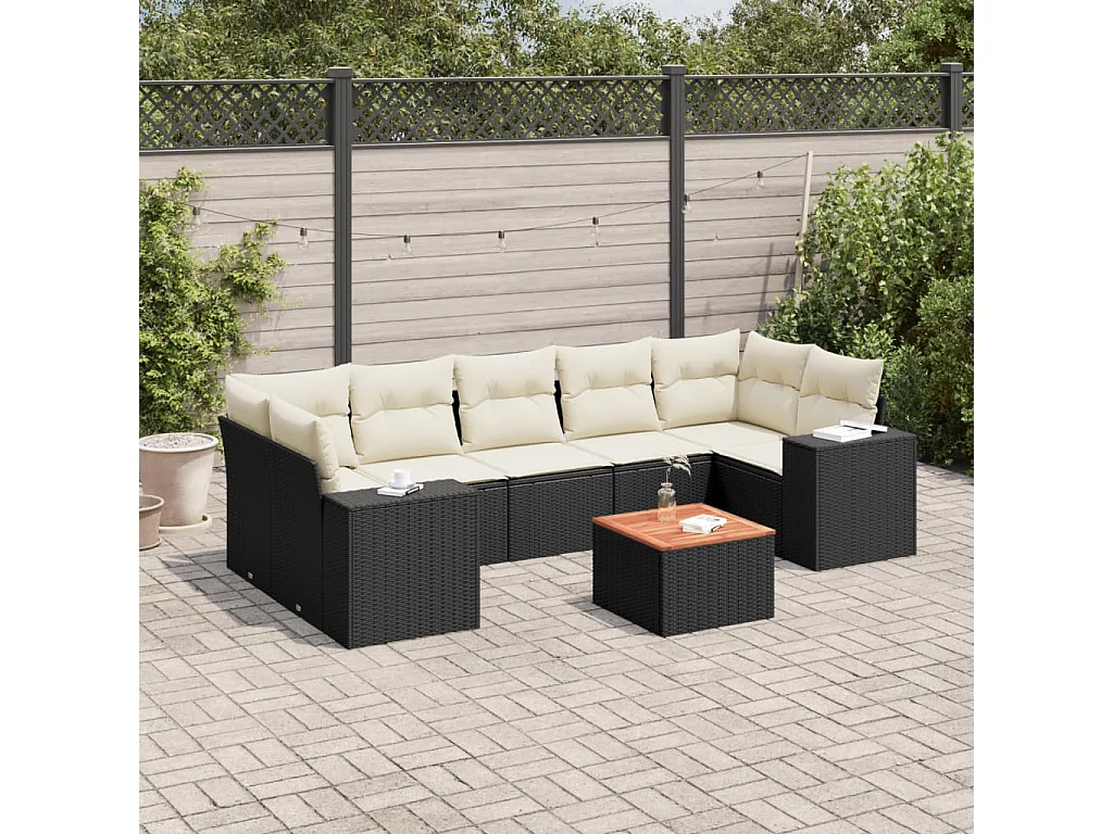 Salon de jardin 8 pcs avec coussins noir résine tressée