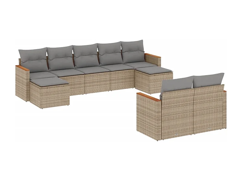 Salon de jardin avec coussins 9 pcs beige résine tressée