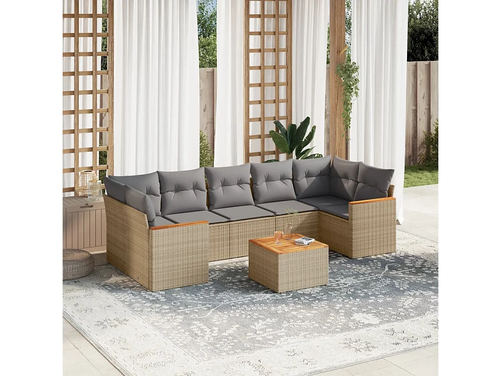 Salon de jardin avec coussins 8pcs mélange beige résine tressée