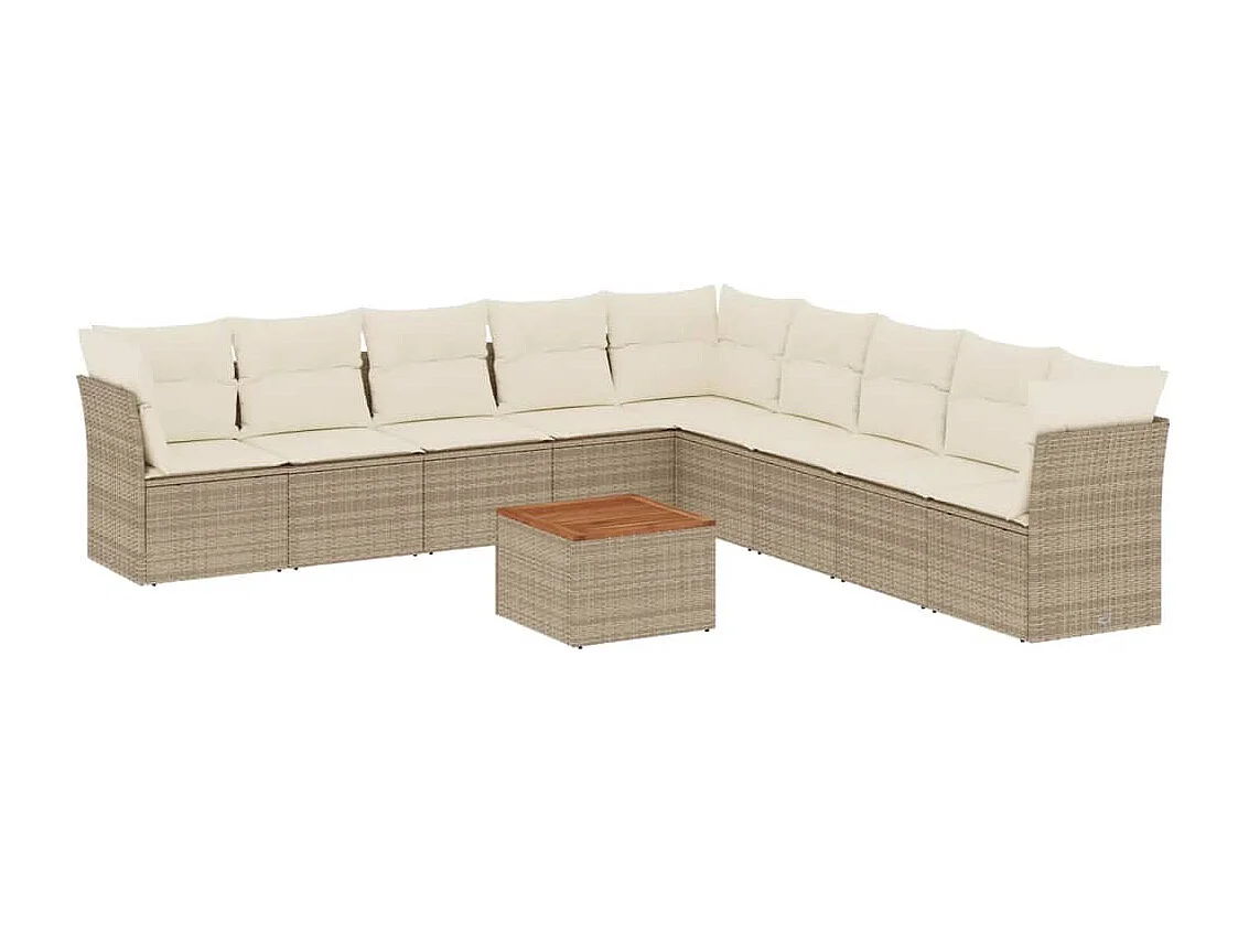 Salon de jardin avec coussins 10 pcs beige résine tressée