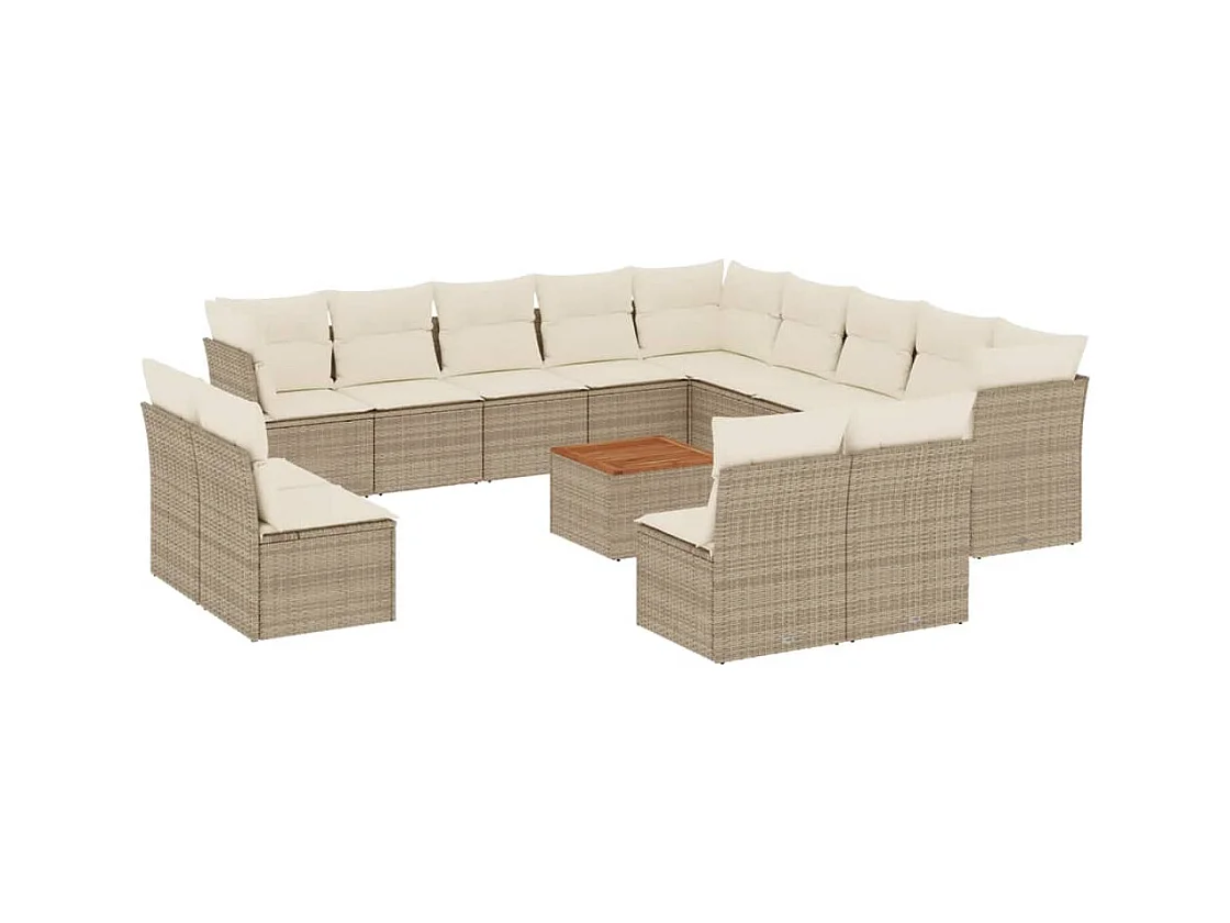 Salon de jardin avec coussins 14 pcs beige résine tressée