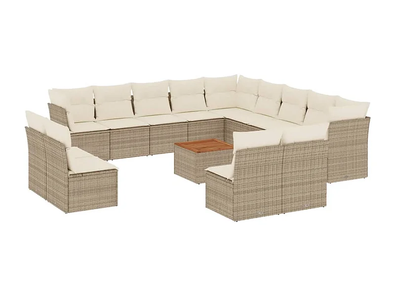 Salon de jardin avec coussins 14 pcs beige résine tressée