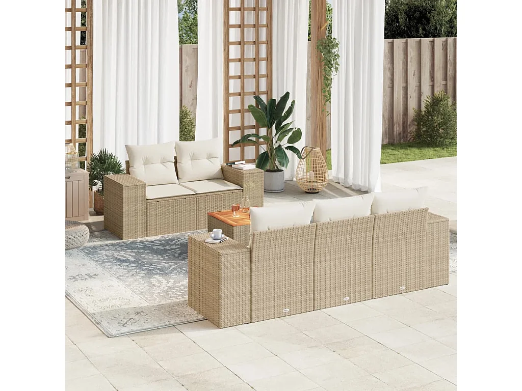 Salon de jardin avec coussins 6 pcs beige résine tressée