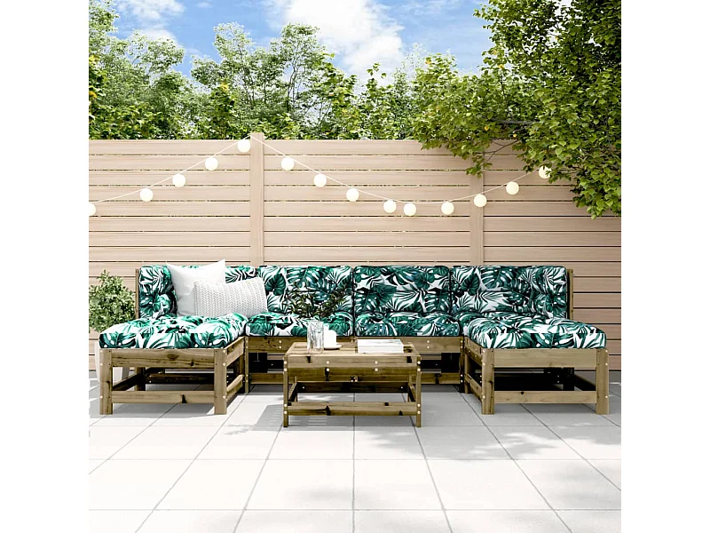 Salon de jardin 7 pcs avec coussins bois de pin imprégné