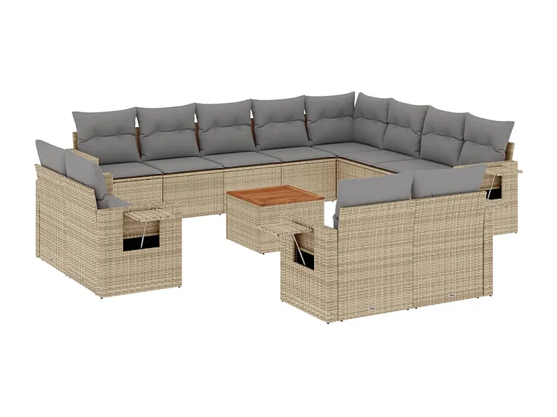 Salon de jardin et coussins 13 pcs mélange beige résine tressée