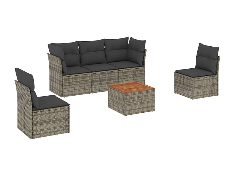 Salon de jardin 6 pcs avec coussins gris résine tressée