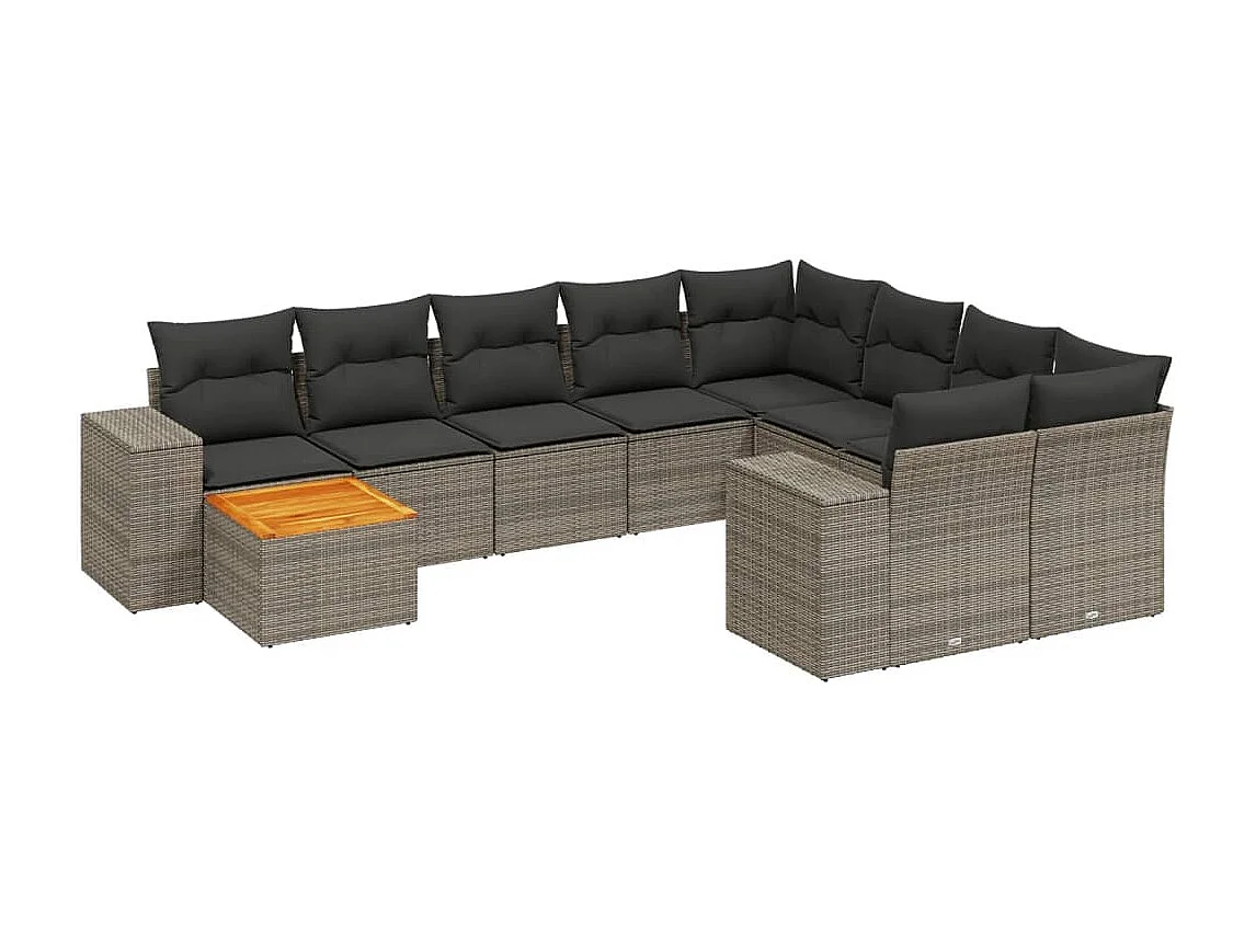 Salon de jardin avec coussins 10 pcs gris résine tressée