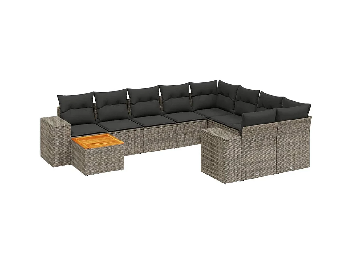 Salon de jardin avec coussins 10 pcs gris résine tressée