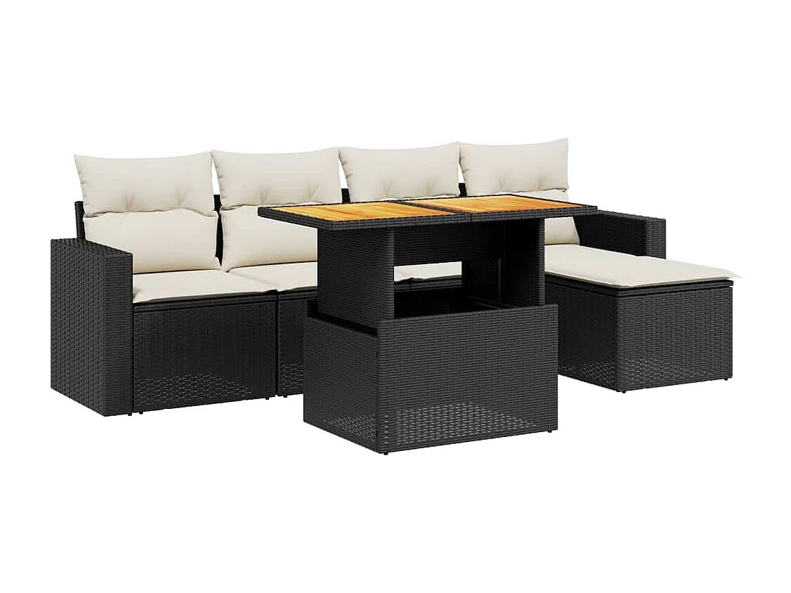 Salon de jardin 6 pcs avec coussins noir résine tressée