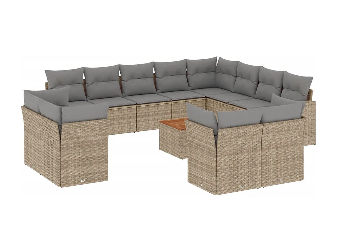 Salon de jardin avec coussins 13 pcs beige résine tressée