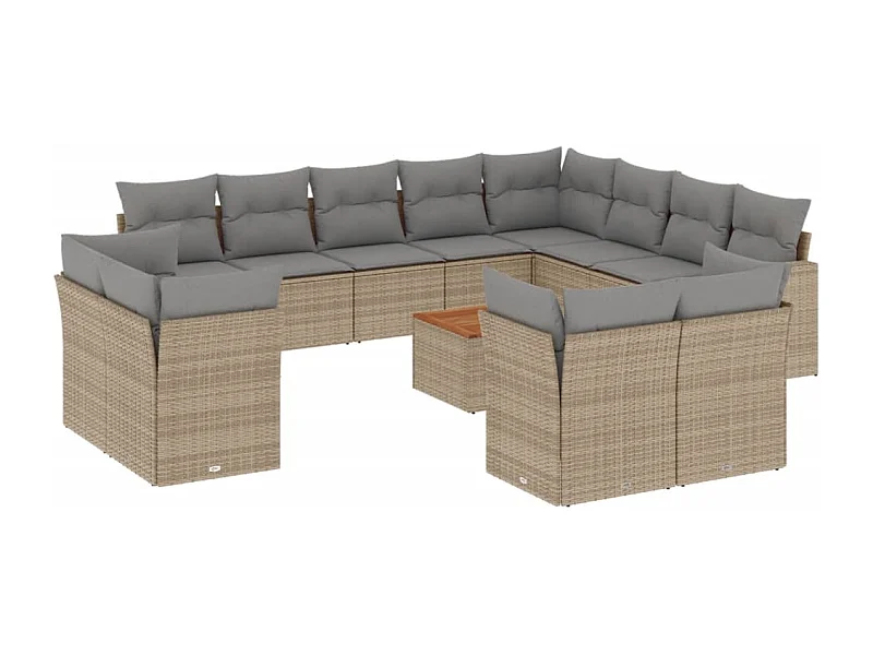 Salon de jardin avec coussins 13 pcs beige résine tressée
