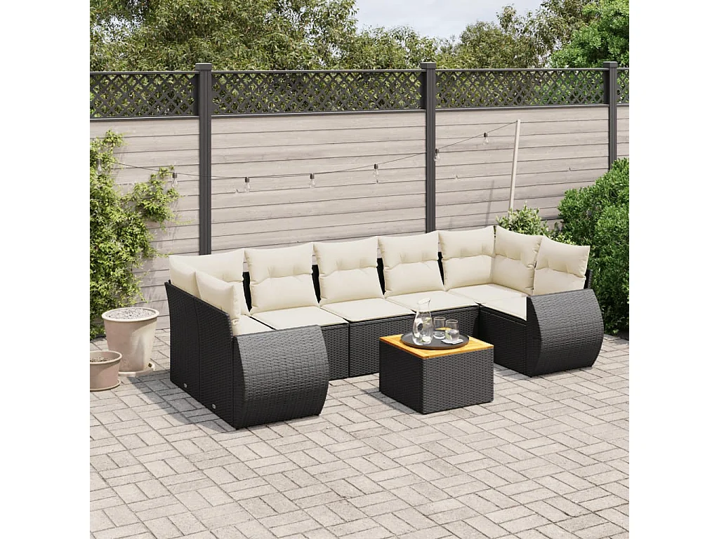 Salon de jardin 8 pcs avec coussins noir résine tressée