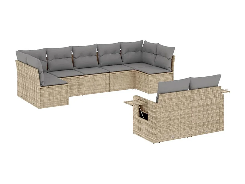 Salon de jardin avec coussins 9 pcs beige résine tressée
