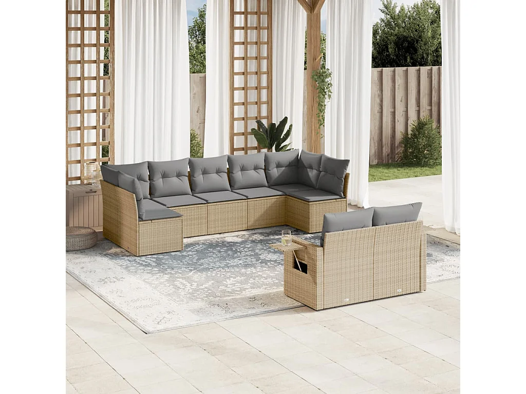 Salon de jardin avec coussins 9 pcs beige résine tressée