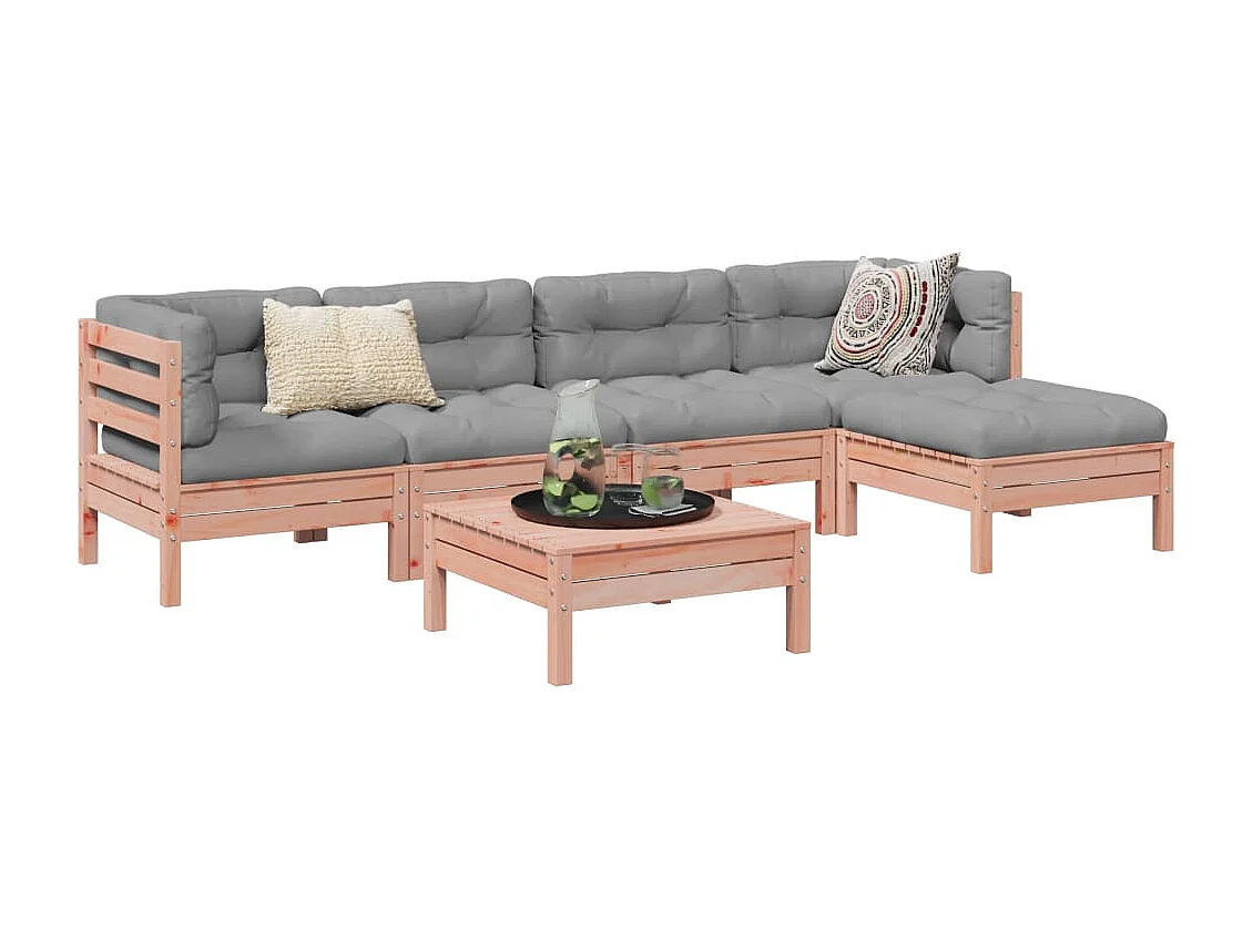 Salon de jardin 6 pcs et coussins bois massif sapin de douglas