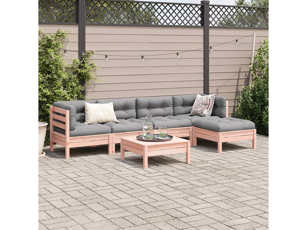 Salon de jardin 6 pcs et coussins bois massif sapin de douglas