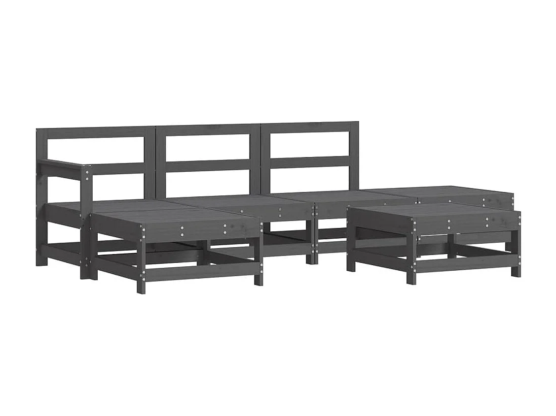 Salon de jardin 6 pcs avec coussins gris bois massif