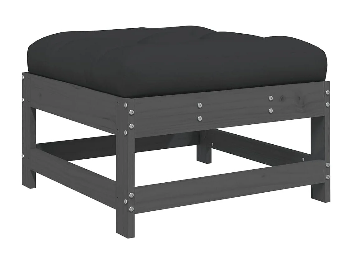 Salon de jardin 6 pcs avec coussins gris bois massif