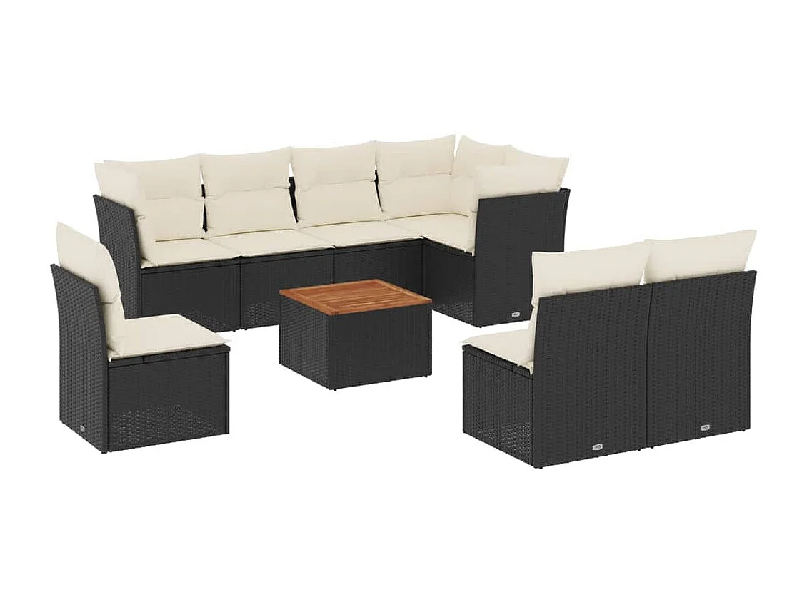 Salon de jardin 9 pcs avec coussins noir résine tressée