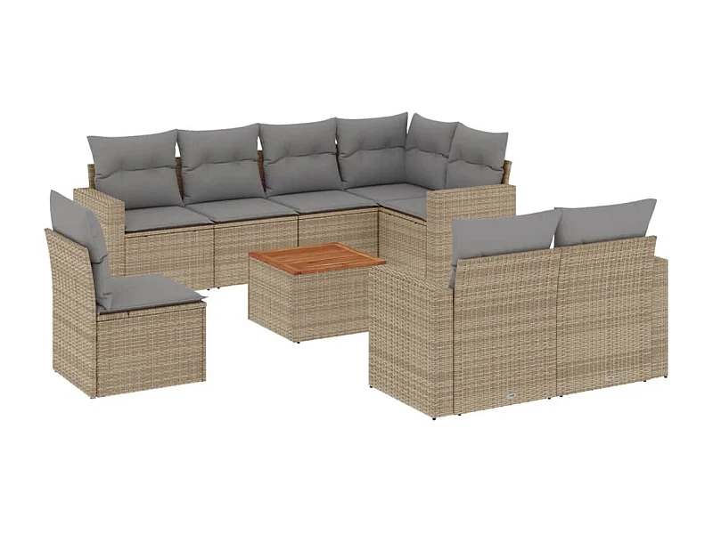Salon de jardin avec coussins 9pcs mélange beige résine tressée