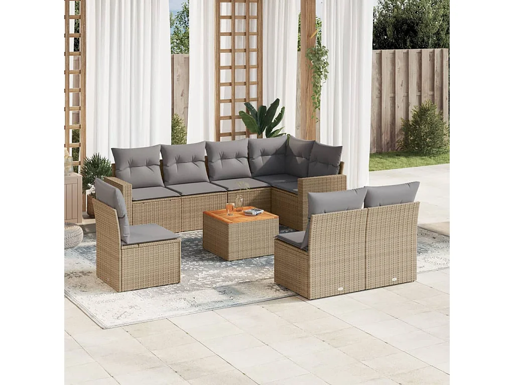 Salon de jardin avec coussins 9pcs mélange beige résine tressée