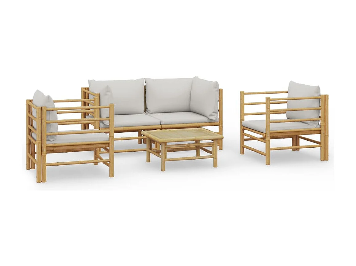 Salon de jardin 5 pcs avec coussins gris clair bambou