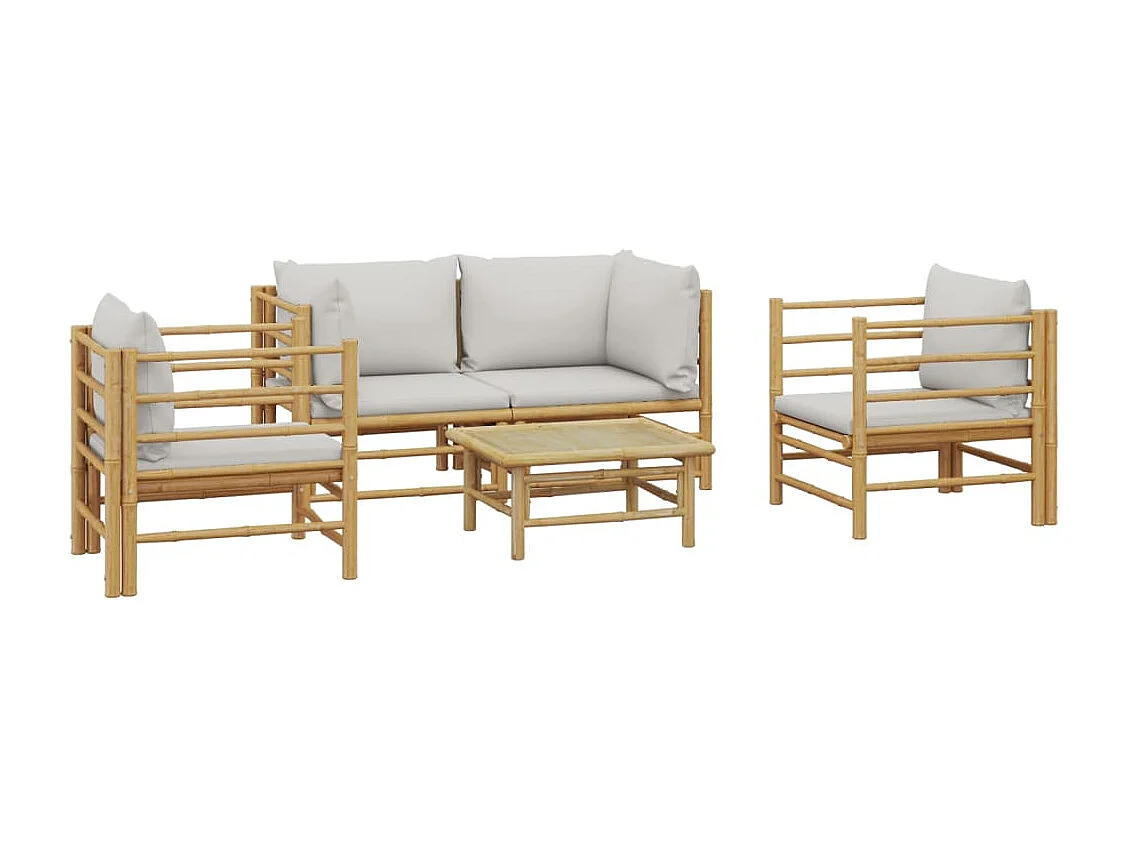 Salon de jardin 5 pcs avec coussins gris clair bambou