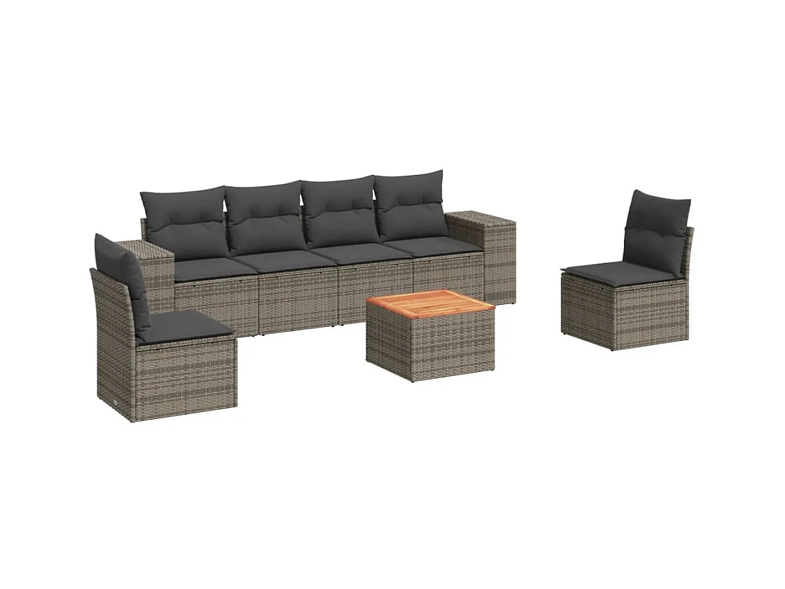 Salon de jardin avec coussins 7 pcs gris résine tressée