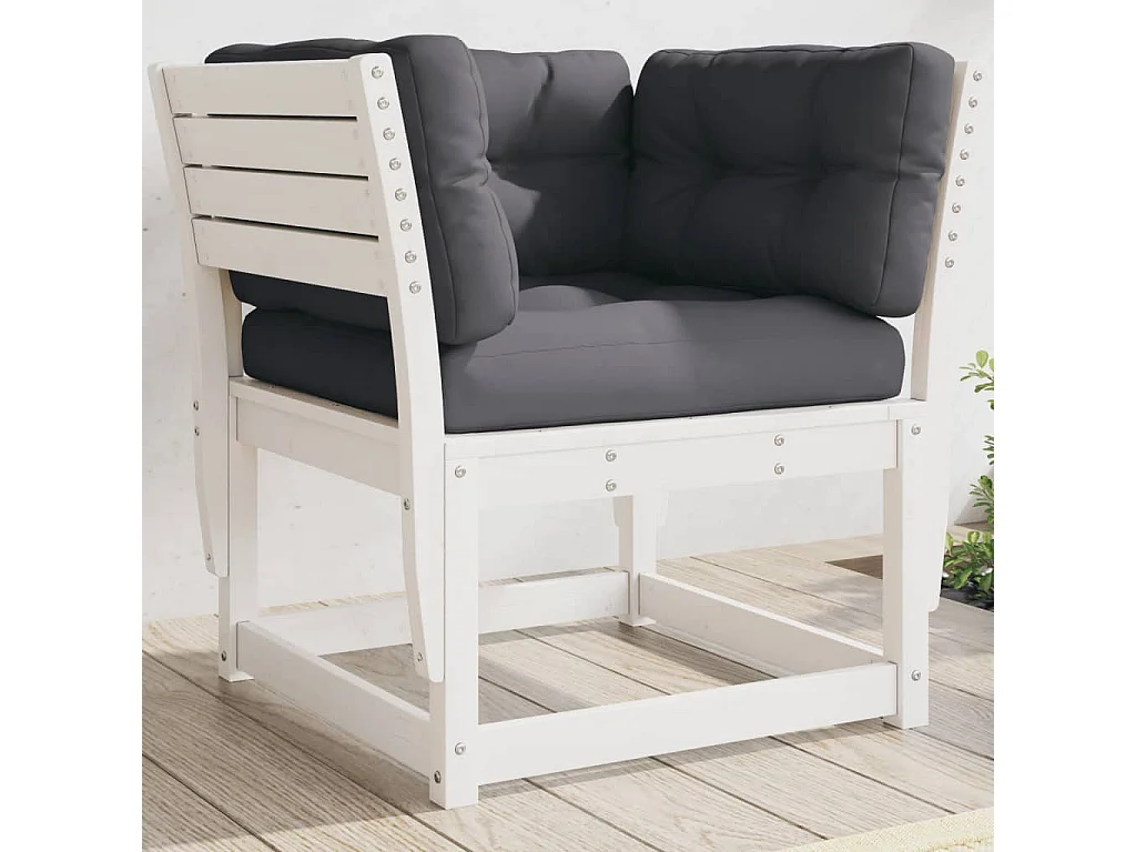 Canapé de jardin accoudoir avec coussins blanc bois massif pin