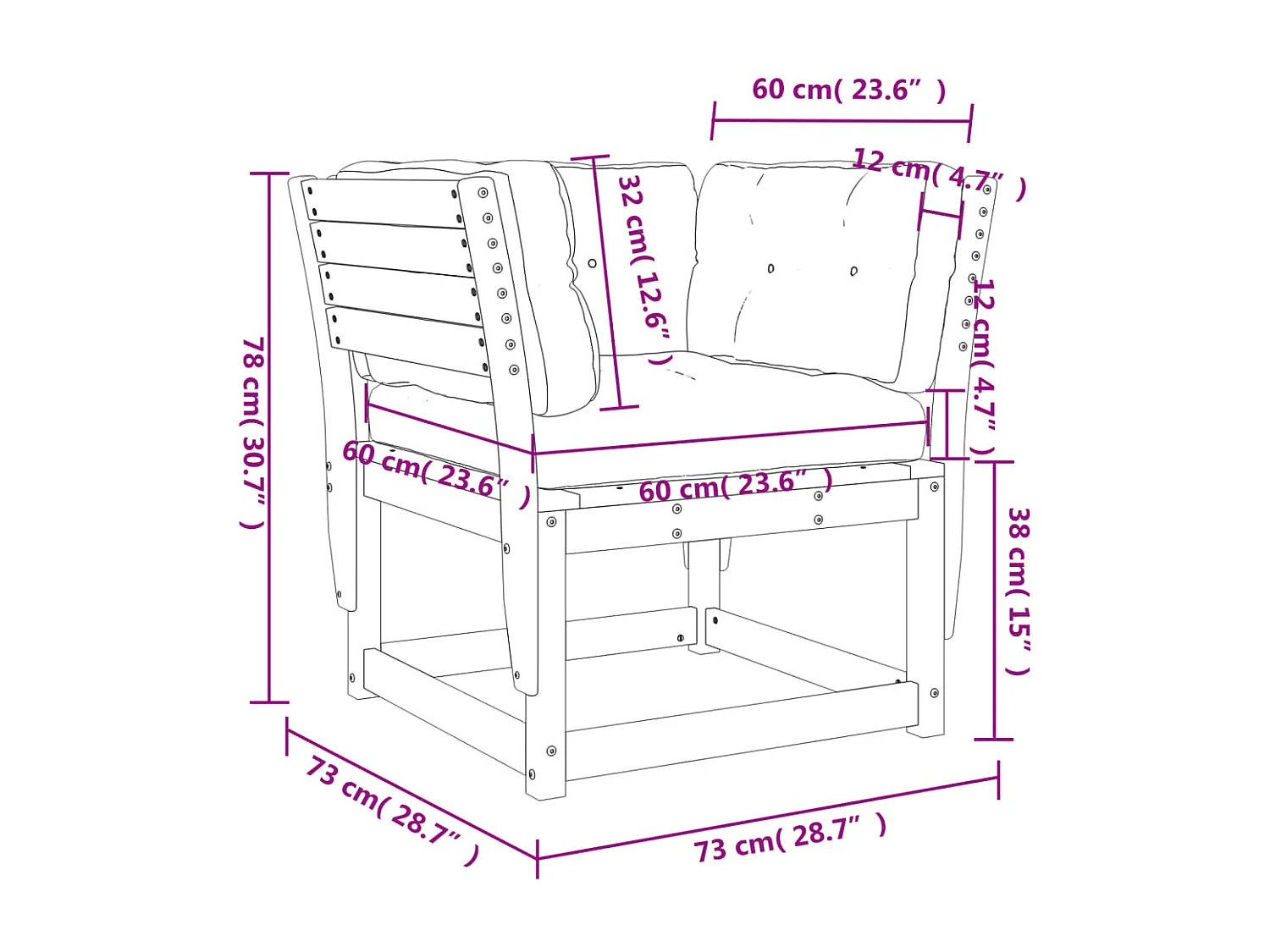 Canapé de jardin accoudoir avec coussins blanc bois massif pin