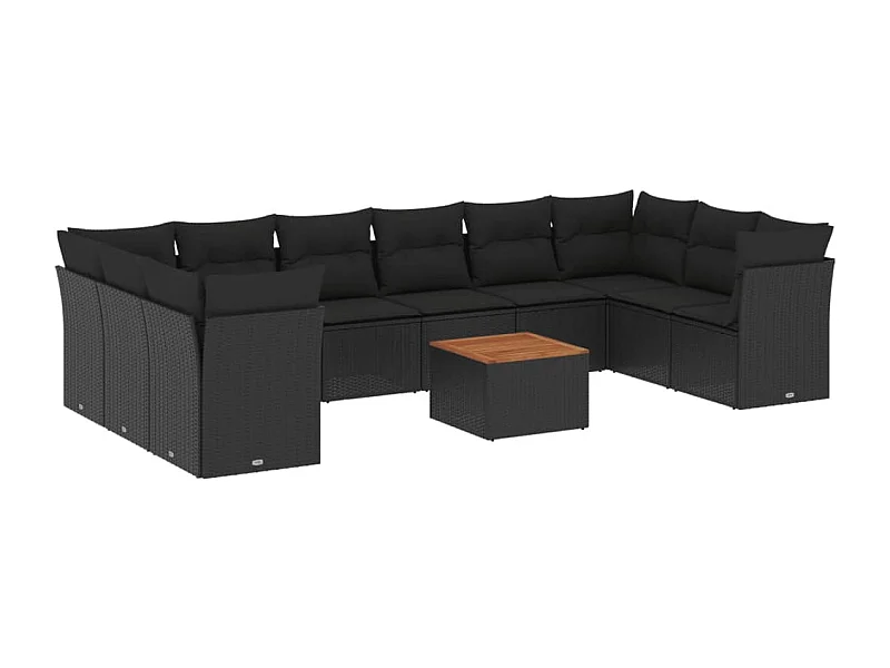 Salon de jardin 11 pcs avec coussins noir résine tressée
