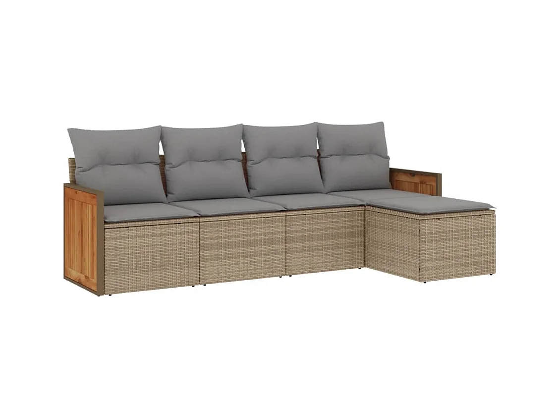 Salon de jardin avec coussins 5 pcs beige résine tressée