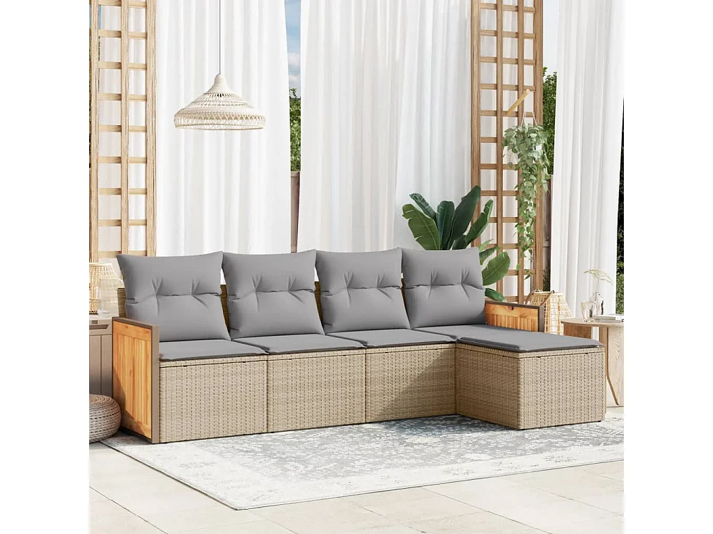 Salon de jardin avec coussins 5 pcs beige résine tressée